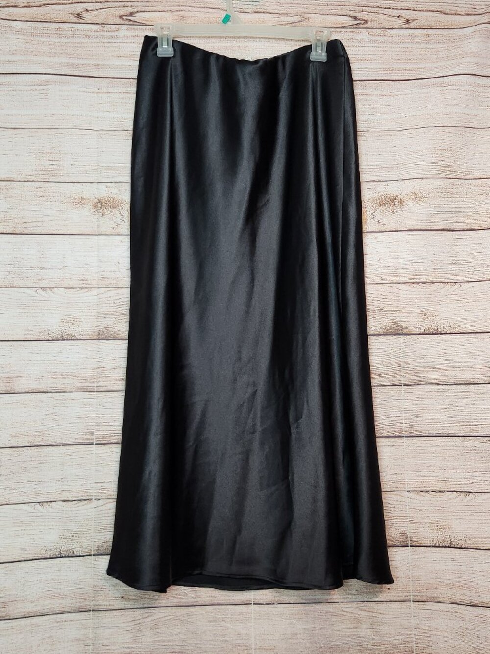 Zara Black Satin A-Line Maxi Skirt Stretch Waist Women's Size Large